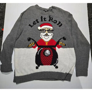 George Let It Roll Santa Motorcycle Christmas Sweater Knit Pullover‎  XXL